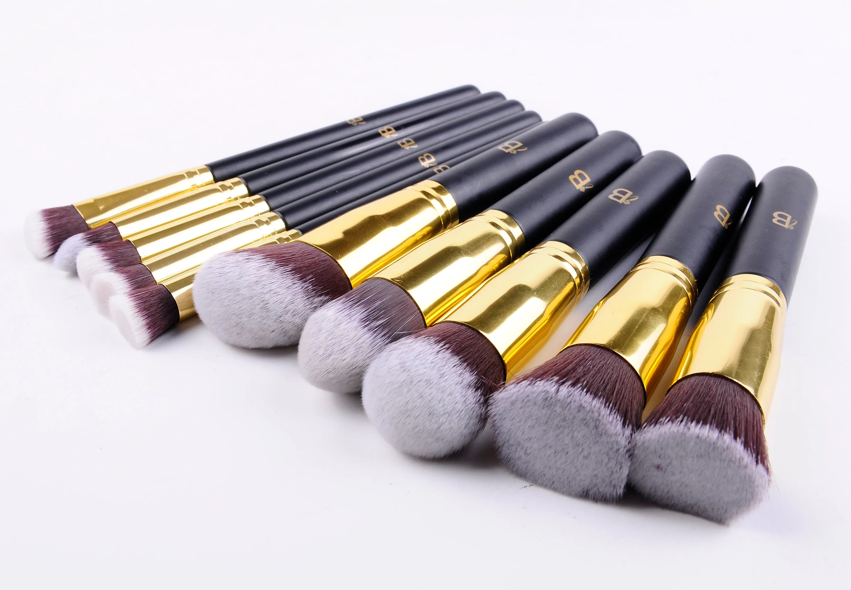 10pc Black & Gold Makeup Brush Set With Optional Butterfly Palette