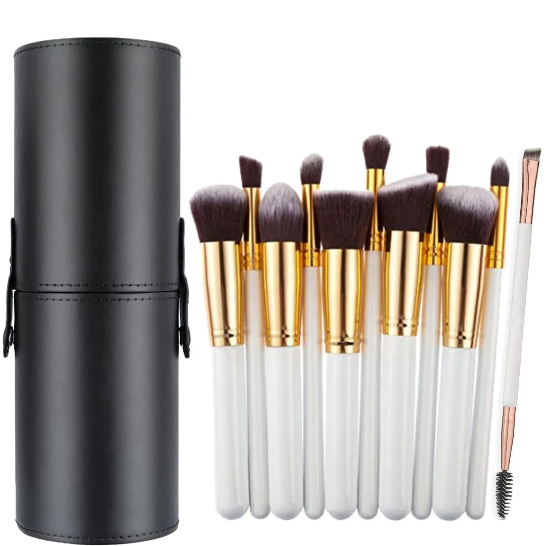 12 Pcs Makeup Brushes Set with Holder, Make Up Brush Set with Case - White