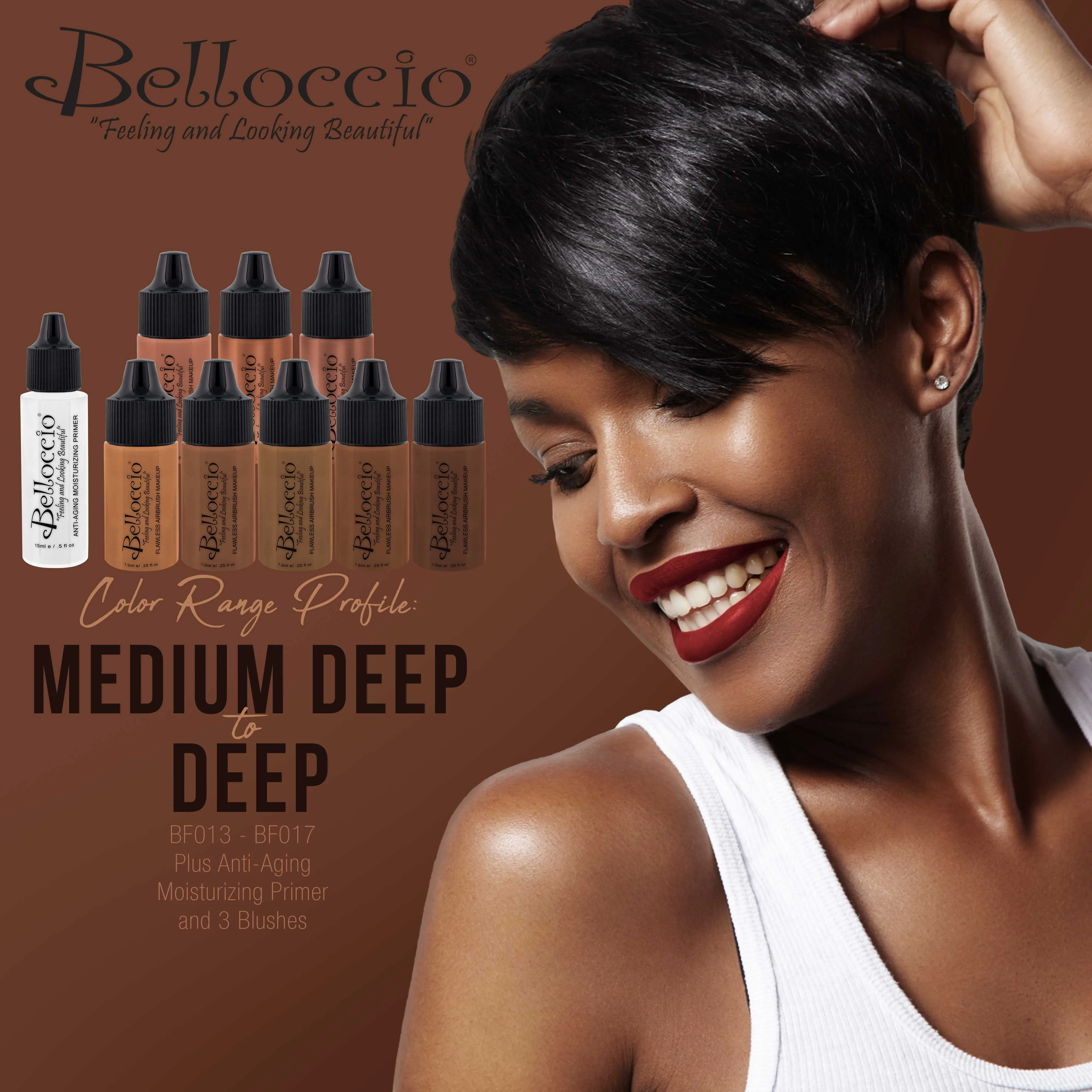 Belloccio Professional Beauty Airbrush Cosmetic Makeup System with 5 Dark Shades of Foundation in 1/4 oz Bottles