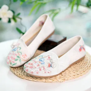 Delicate Butterfly and Pink Peach Blossom Embroidered Shoes