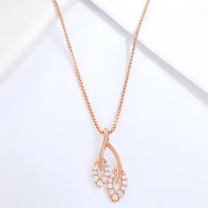 Delicate Rose Gold-Plated CZ 925 Sterling Silver Leaf Pendant