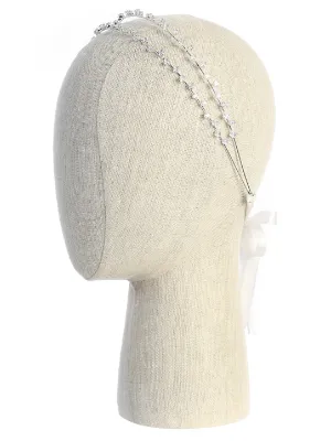 Girls Silver Delicate Crystal Double String Headband