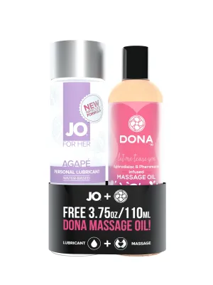 Jo Agape Original 4 Oz.   Free Dona Flirty Massage Oil 3.75 Oz.