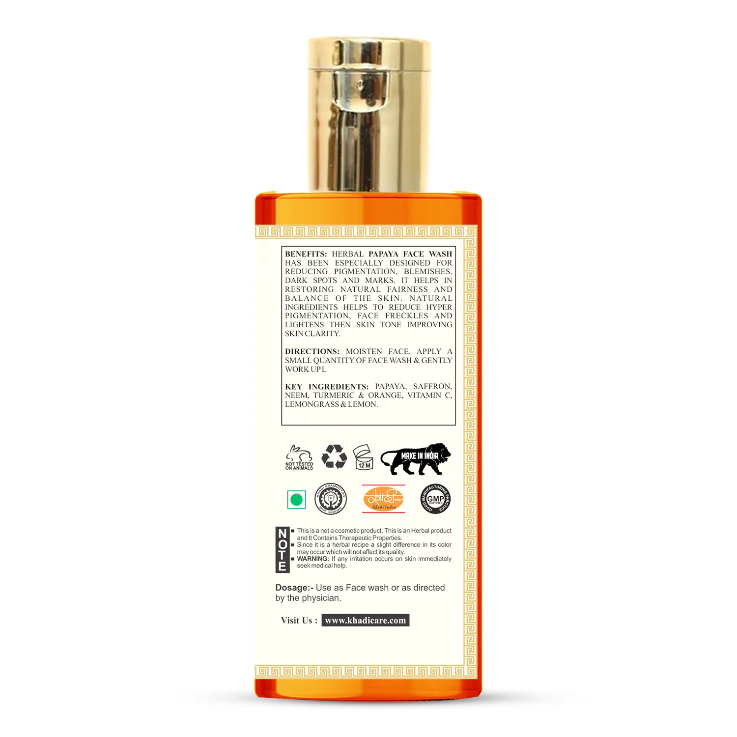 Khadi Care Herbal Papaya Face Wash -  Pack of 2 - Each 210 ml