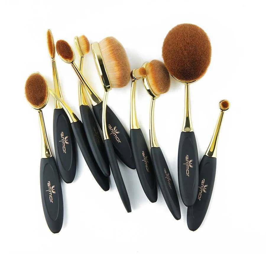 Oval Makeup Brush Professional 10Pcs Rose Gold