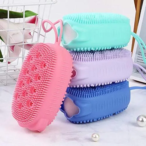 Silicone Body Scrubber Bath Sponge - 2 in 1 Exfoliating Body Brush Loofah Shower Sponge for Women Men and kids