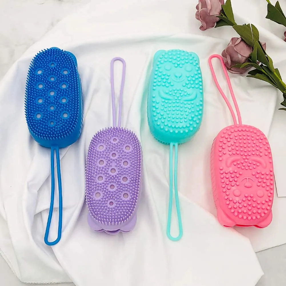 Silicone Body Scrubber Bath Sponge - 2 in 1 Exfoliating Body Brush Loofah Shower Sponge for Women Men and kids